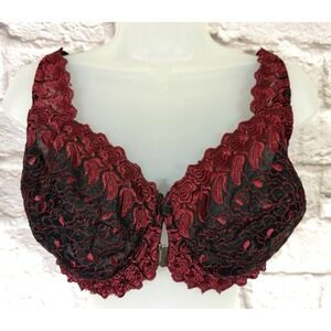 Amoureuse 38DDD Embroidered Underwire Front Close Bra Red Black Lace Sexy